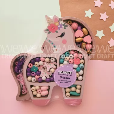 Set de cuentas de madera "UNICORNIO" + caja organizadora con diseño