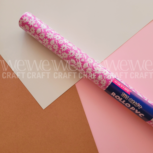 PVC Autoadhesivo 45 cm x 1 Metro Color Rosa Con Margaritas