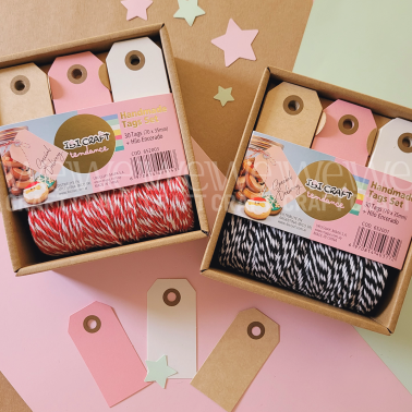 Handmade Tag Set con Hilo Negro y Blanco