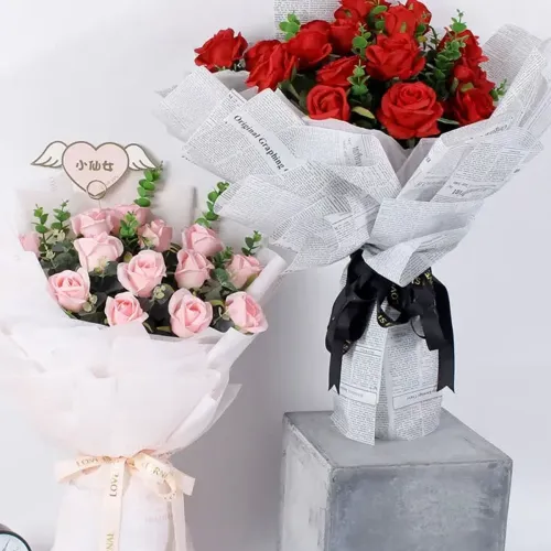 Papel coreano "Fleur Newspaper" rosa y negro 20 Unidades