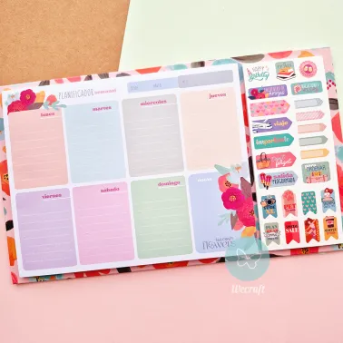 Planificador Semanal "Flowers" con base plegable y stickers