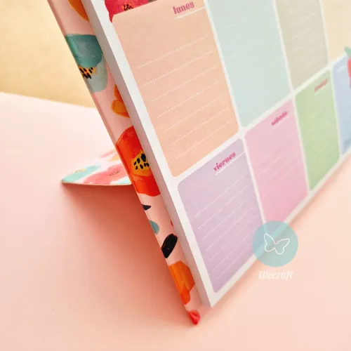Planificador Semanal "Flowers" con base plegable y stickers