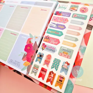 Planificador Semanal "Flowers" con base plegable y stickers
