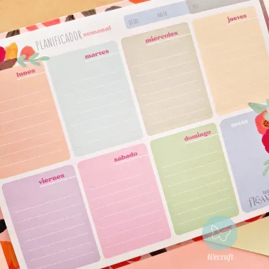 Planificador Semanal "Flowers" con base plegable y stickers