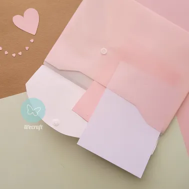 Sobre plástico con botón + Solapa Oficio Rosa Pastel