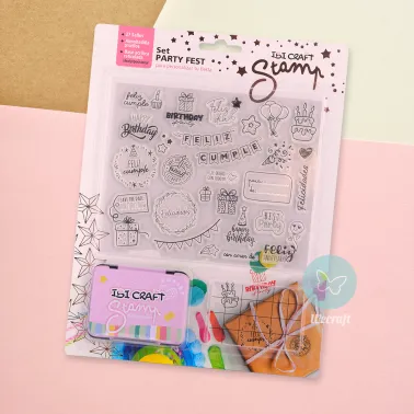 Set Party Con Sellos siliconados + Base + Almohadilla con Tinta