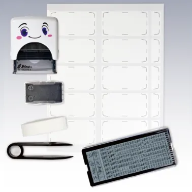 Sello para tela + etiquetas + cinta