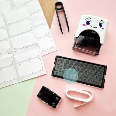 Sello para tela + etiquetas + cinta