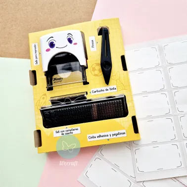 Sello para tela + etiquetas + cinta