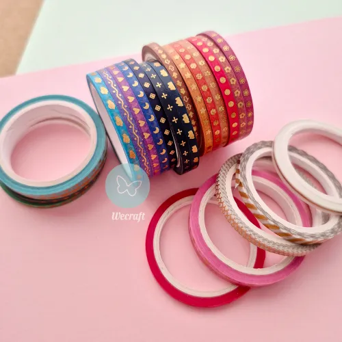 Washi Tapes Ultra Finos 3 mm x5 mts x24 Diseños con Oro