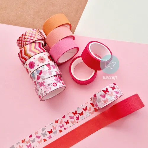 Washi Tapes Colores Cálidos 15 mm x3 mts x6 Lisos + 6 con Diseños