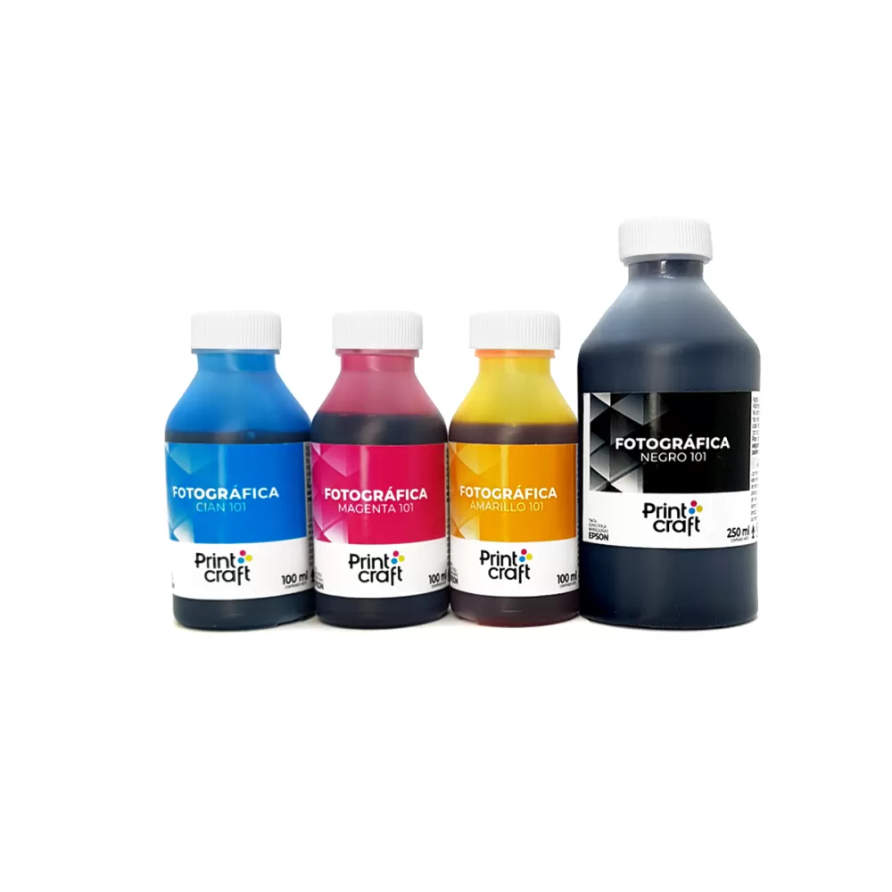 Tinta Fotográfica Comercial Negro x250 ml y Colores x100 ml para Epson 101